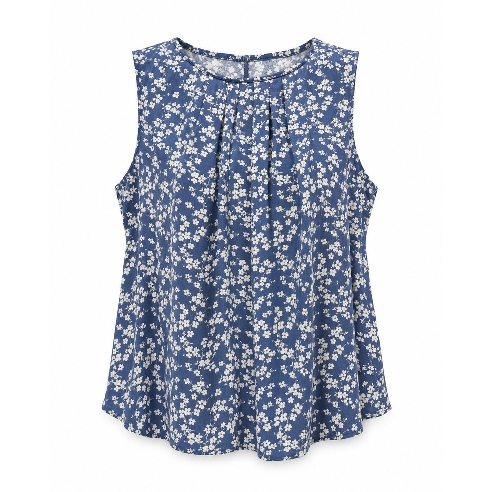 Fun 2 Fun Womens Plus 3XL Blue Floral Sleeveless Stretch Blouse